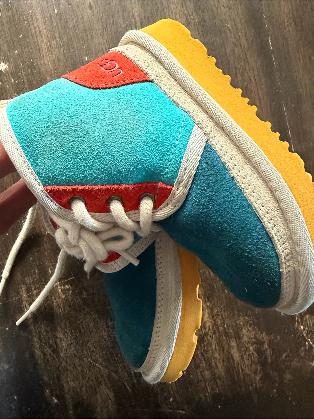 UGG Kids Teal, Yellow & Red Suede Sneakers
